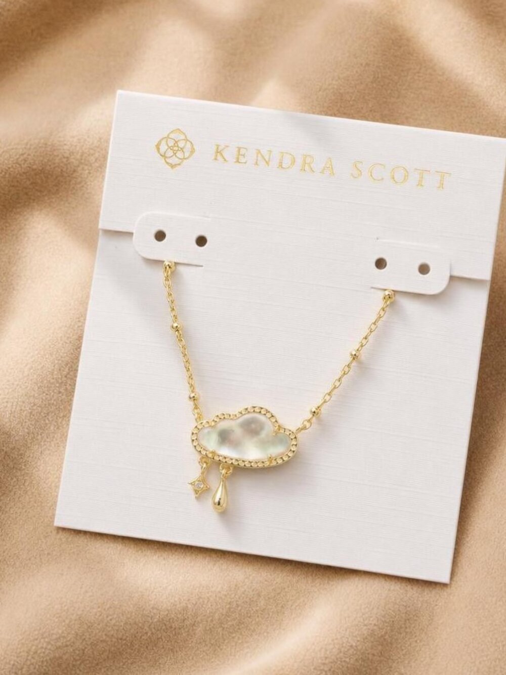 Kendra Scott Celeste Cloud Gold Pendant Necklace Matte Dichroic Glass